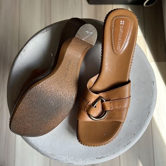 Naturalizer Jaselle Platform Tan Leather Sandal Wedge Beach Vacation Heel - Picture 5 of 5